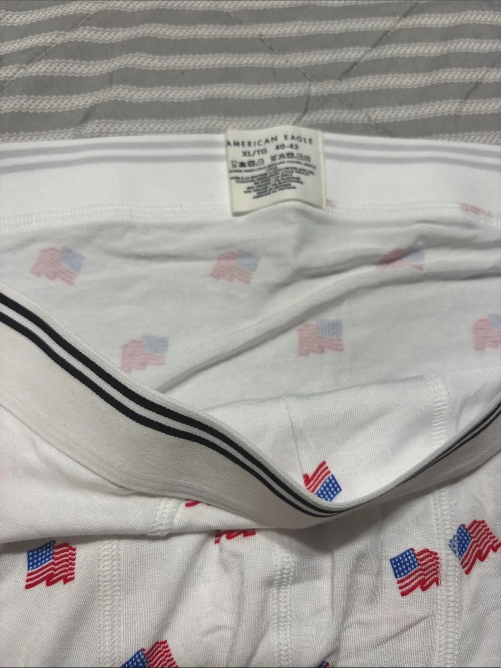 American Eagle Outfitters White Boxer Briefs with Red & Blue Flag Motif